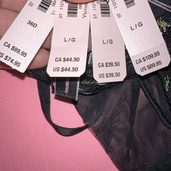 Victoria's Secret 34D,36D,36DD,36DDD BRA SET+L TEDDY BLACK Floral embroidered - Picture 10 of 11